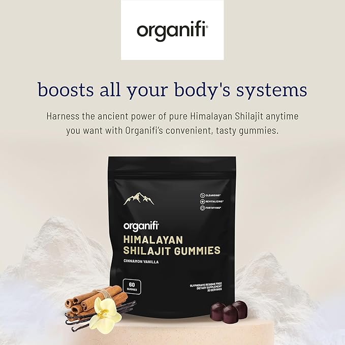 Organifi Shilajit Gummies - Himalayan Shilajit for Men and Women with PrimaVie Shilajit, 40-Plus Trace Minerals, and More - Hormone Balancer, Boosts Cellular Energy, Beats Fatigue, and More, 60 Count