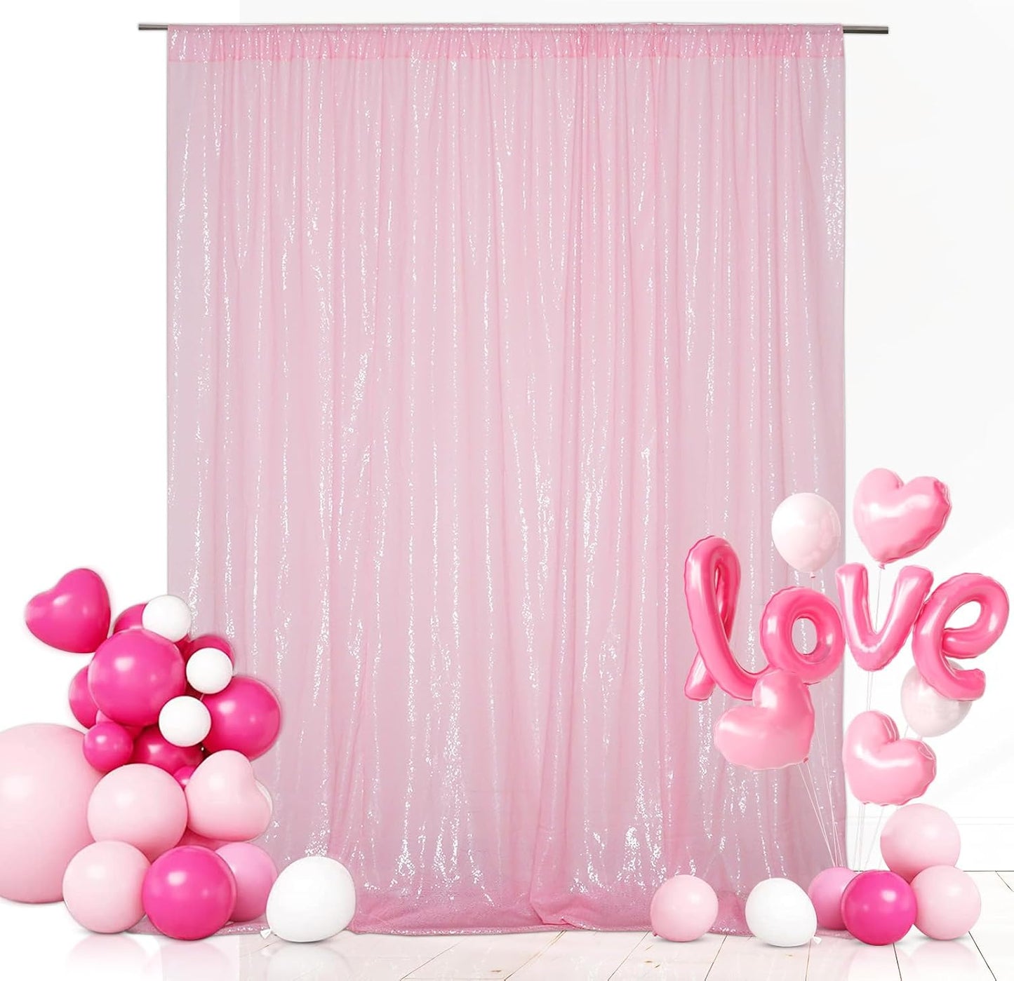 Eternal Beauty Pink Sequin Backdrop, 6x6 Ft Glitter Background Curtains for Shimmer Photography Party Wedding Birthday Back Drop Decor
