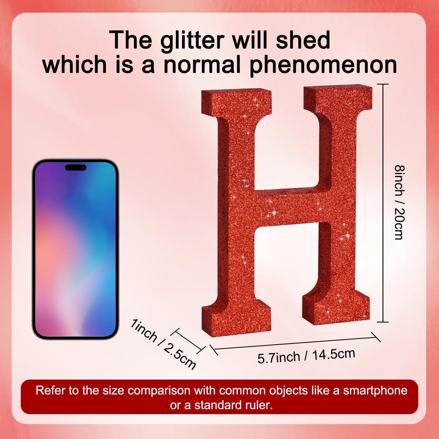 TONIFUL 8 Inch Red Glitter Letter H Table Centerpiece A-Z Red Birthday Party Decorations,Red Alphabet H for Birthday,Chrismas,Graduation,Bridal Shower,Wedding,Anniversary Party Supplies