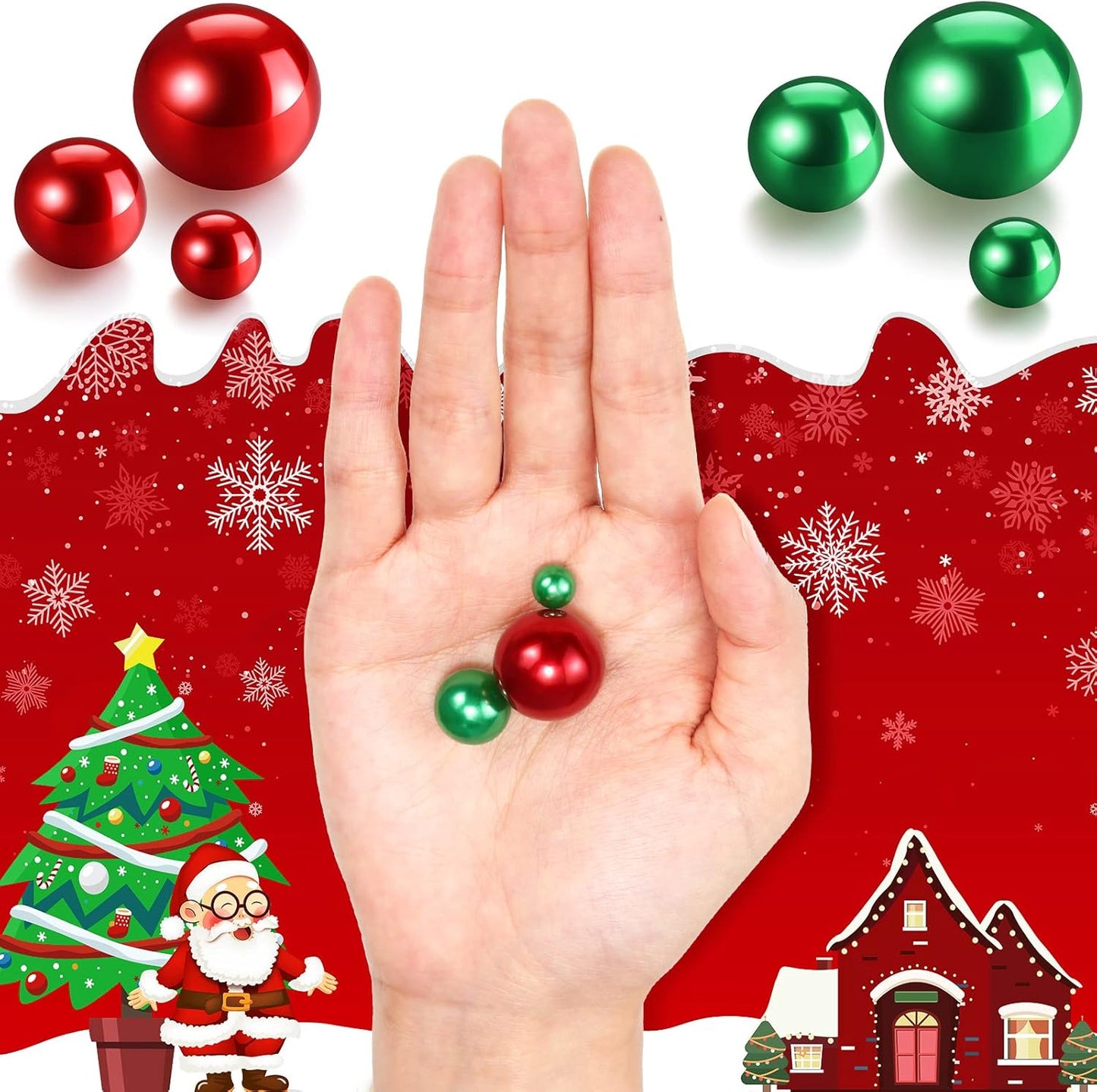 150 Pieces Vase Filler Faux Pearls Vase Makeup Beads No Hole Gloss Bead Mixed Sizes Round Pearl for Home Party Wedding Decor, 8/14/20 mm(Red, Green)