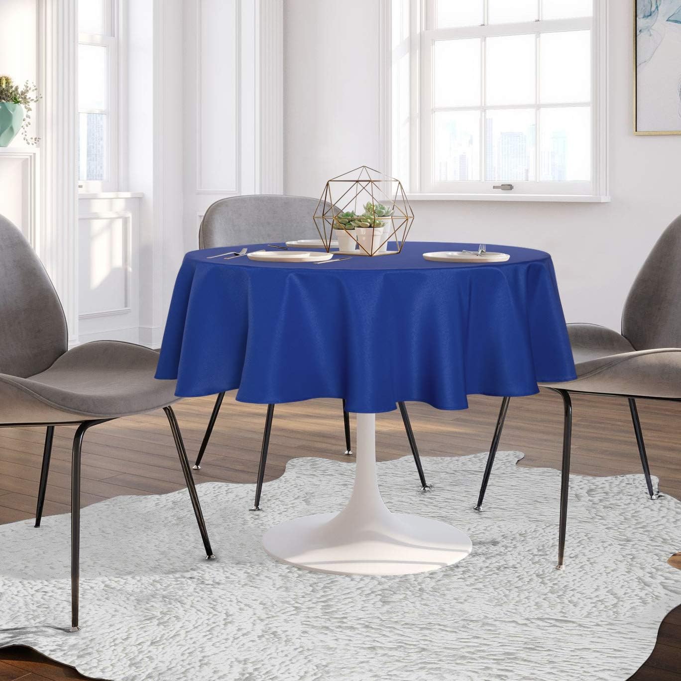 sancua Round Tablecloth - 80 Inch - Water Resistant Spill Proof Washable Polyester Table Cloth Decorative Fabric Table Cover for Dining Tables, Buffet Parties and Camping, Royal Blue