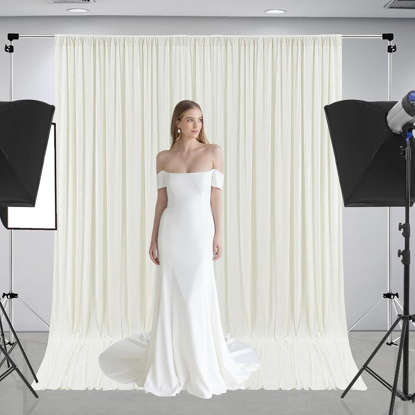 10 x 10 Feet Ivory White Backdrop Curtain for Partie, Background Curtains for Photoshoot, Birthday, Wedding, Halloween, Thanksgiving, Christmas Day, New Year Party Decorations 5Ft x 10Ft, 2 Panels