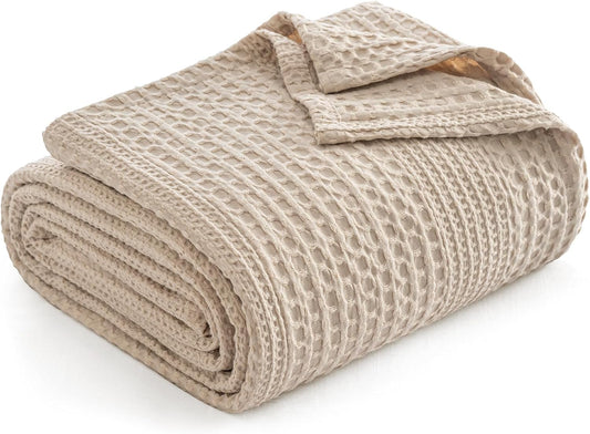 PHF Lightweight Waffle Weave Blanket King Size, Breathable & Ultra Soft, 104"x 90" Soft & Cozy Thin Blanket for All Season & Hot Sleepers, Bed, Home Decor - Light Tan