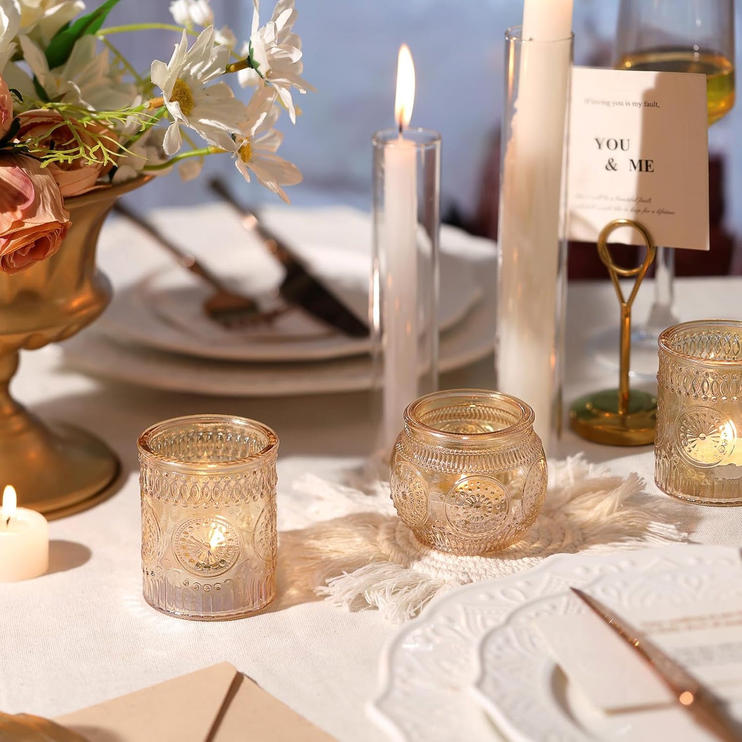 DARJEN Gold Votive Candle Holders Set of 36 - Glass Candle Holder Bulk for Table Centerpiece, Tea Lights Candle Holders for Home, Party & Wedding Shower Decorations