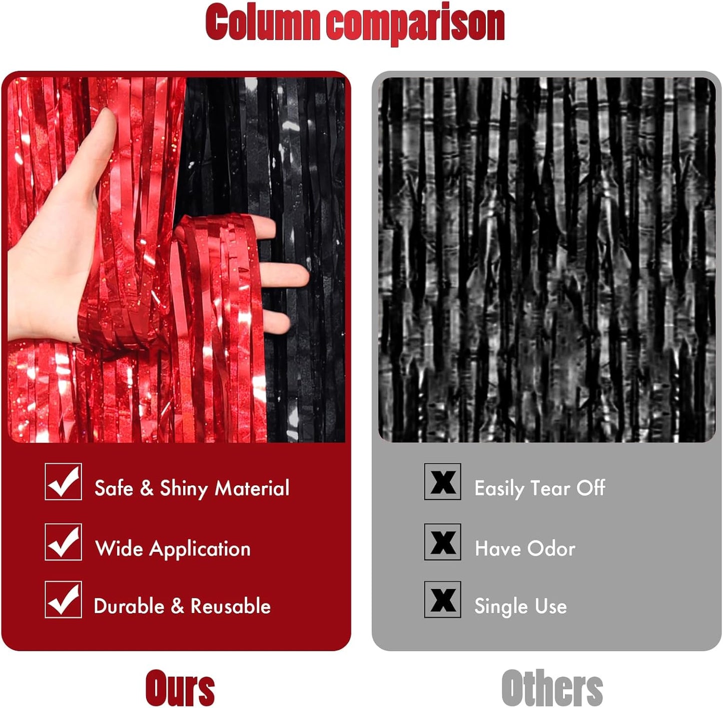 CANREVEL 2 Pack 3.3x8.2 Feet Black and Red Foil Fringe Backdrop Curtains, Tinsel Streamers Birthday Party Decorations, Fringe Backdrop for Graduation, Sneaker Ball, Casino Theme Party