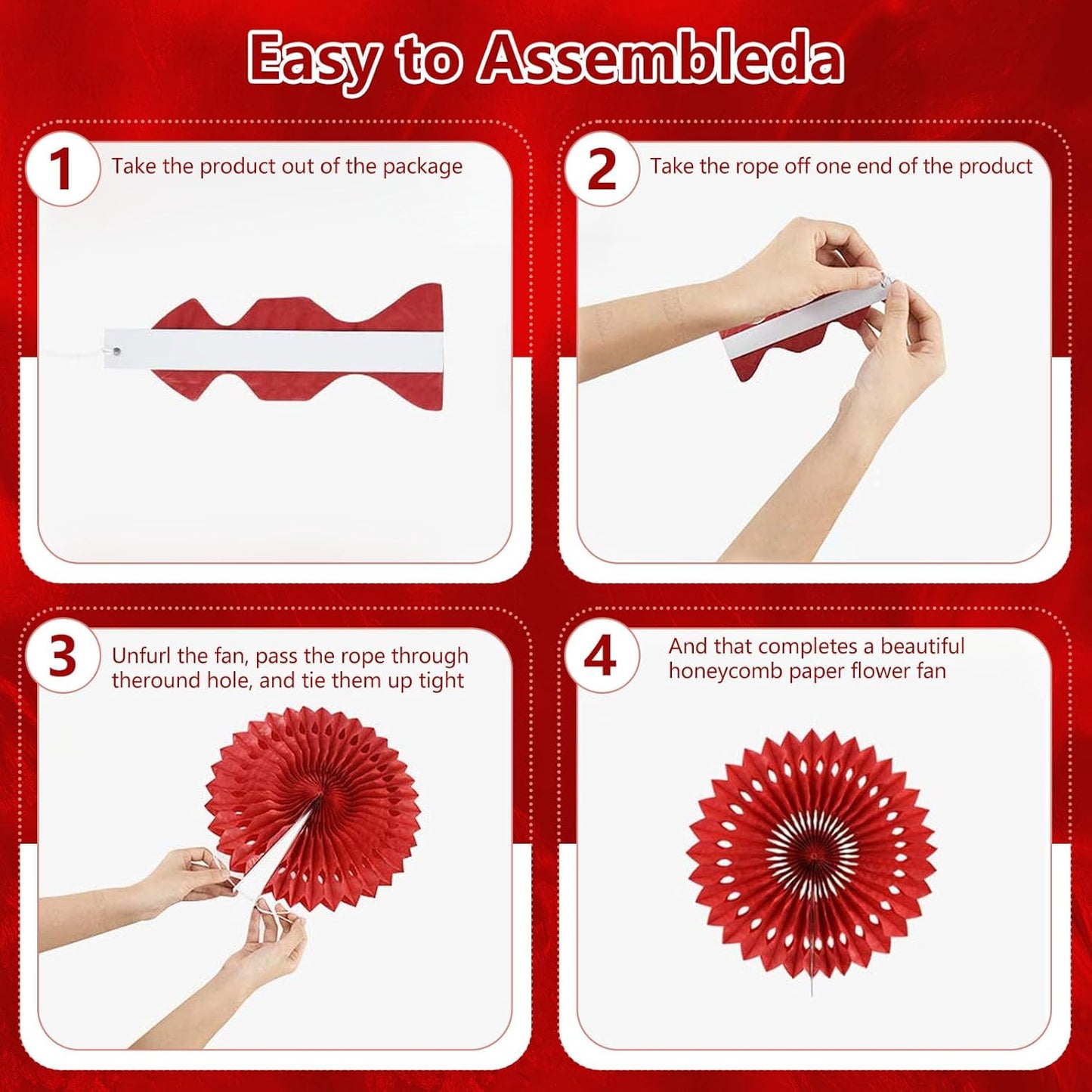 18 Pcs Red Yellow Black Hanging Paper Fan, Hanging Honeycomb Round Paper Fans for Weddings, Birthdays, Christmas, Baby Showers, Classroom, Events Ceiling Party Supplies Decorations