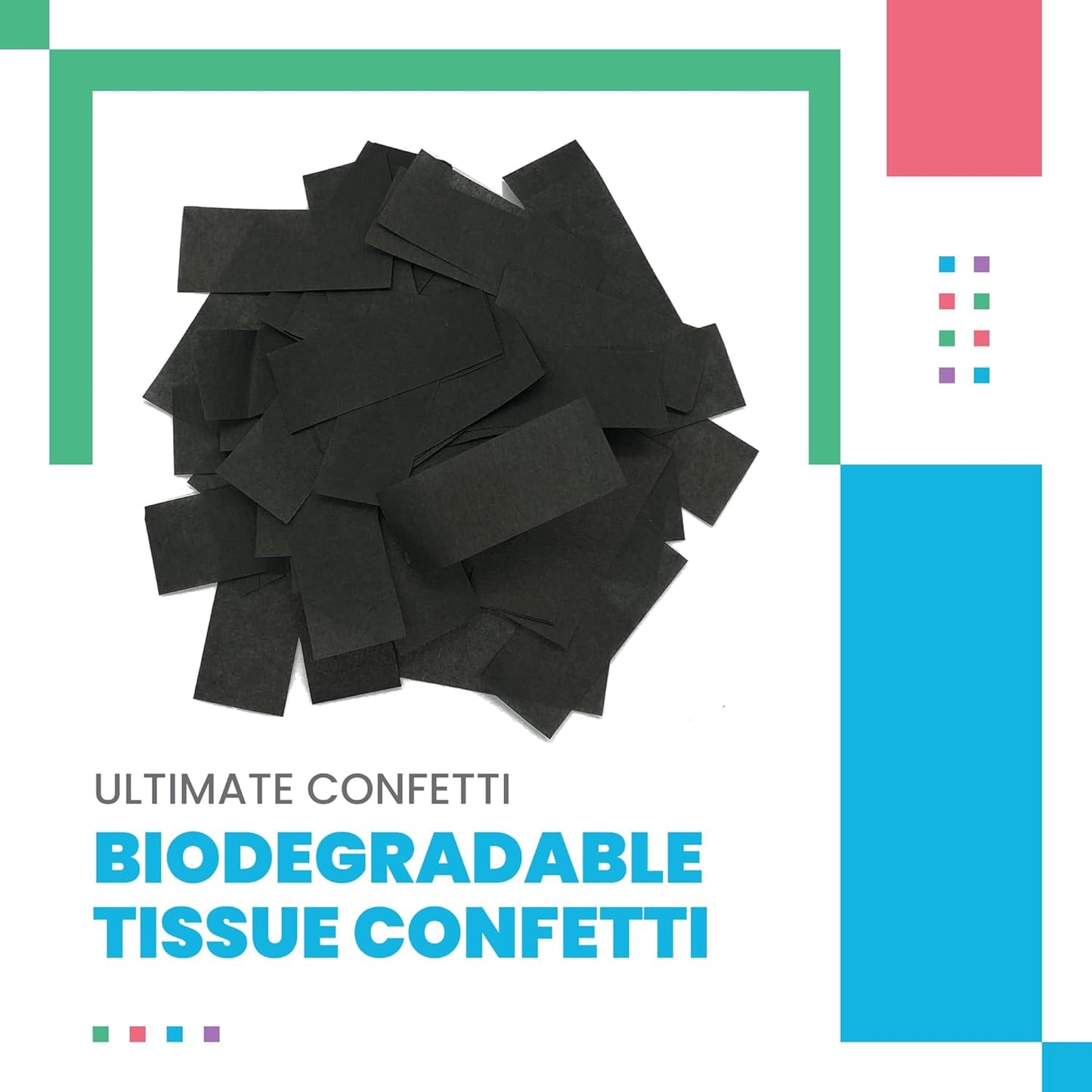Rectangular Black Biodegradable Confetti – Fluttering Tissue Paper Confetti for Cannon and Launcher use - Best for Wedding, Birthday, Parties and Live Events - 1 lb, 16 oz