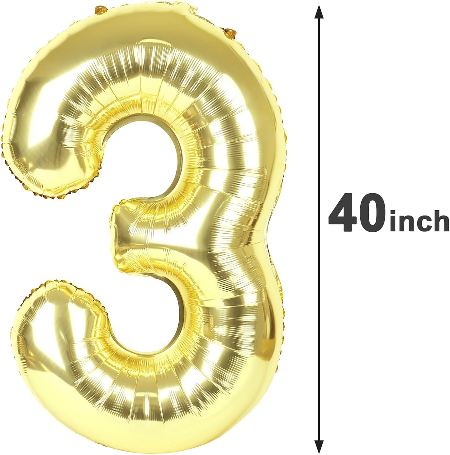 40 Inch Light Gold 3 Large Number Balloon, 3 13 23 30 33 36 Champagne Gold Birthday Party Decorations, Number Three Foil Balloons for Anniversary Party Graduations Celebration Supplies