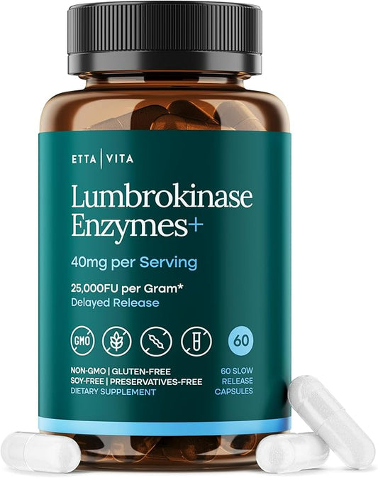 Potent Lumbrokinase Supplement 40mg/Serving (Max Activity - 800,000 Units) - Lumbrokinase Enzymes Capsules for Energy Support, Digestion, Detox, Cognition & Gut Health - Similar to Nattokinase
