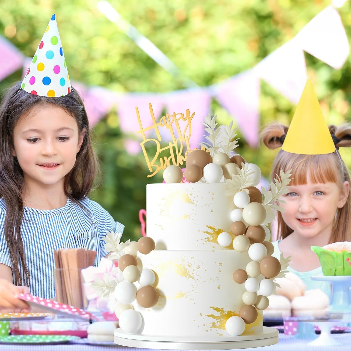 MIAHART Ball Cake Toppers Boho Grass Cake Topper Ball Cake Insert Decoration for Birthday Wedding Baby Shower Party Decorations Boho Themed Party Supplies (Khaki，white，ivory white)