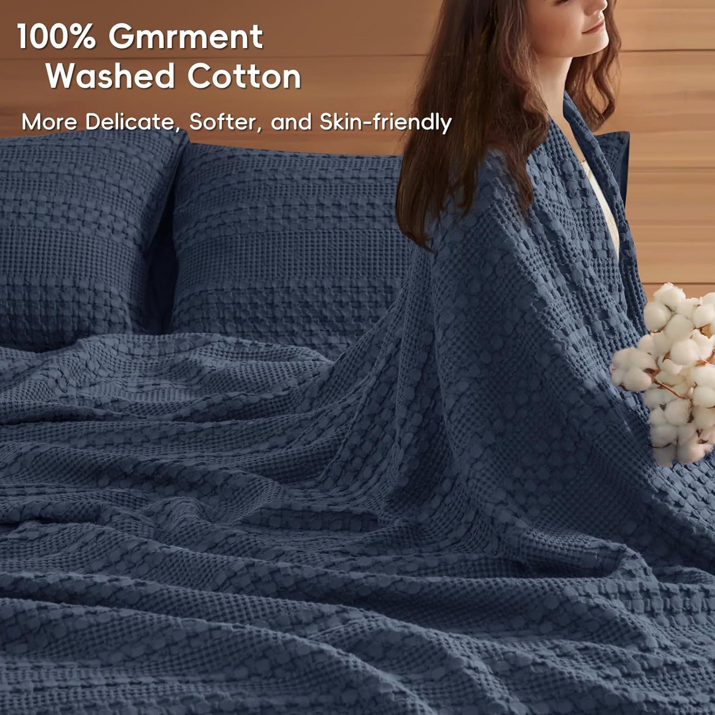 PHF 100% Cotton Waffle Blanket Oversized King 120"x120", Lightweight Breathable Extra Large 10'x10' Blankets for Bed, Giant Big Luxury Aesthetic Woven Bedding for Home Decor, Dark Navy