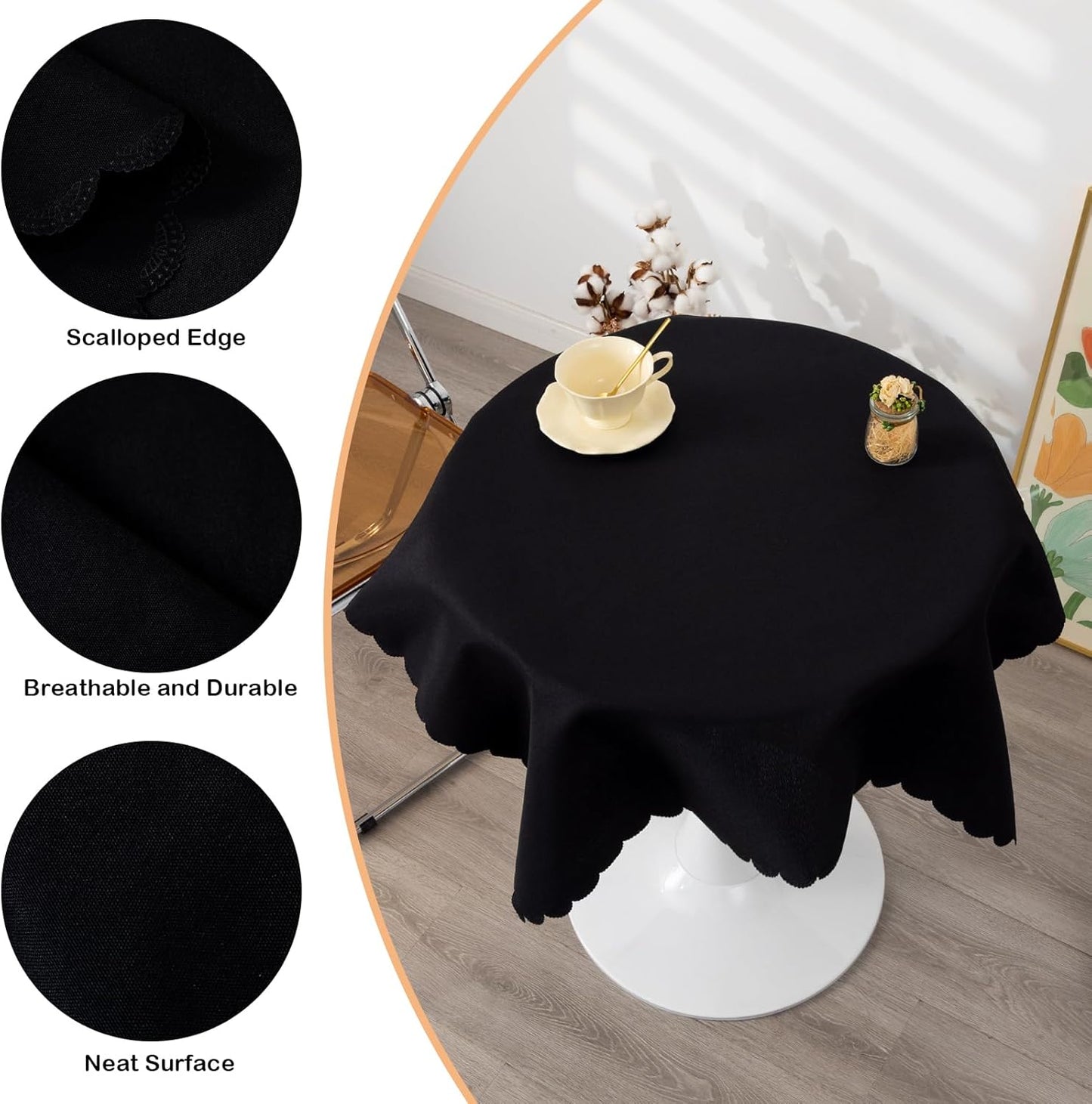Small Square Black Tablecloth 36 x 36 Inch Polyester Fabric Washable Table Cover Decorative Wrinkle Resistant Solid Color Table Cloth for Kitchen Dinning Party Wedding Camping