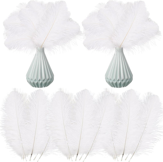 Crowye 100 Pcs Ostrich Feathers Bulk for Centerpieces Craft Ostrich Feathers for Vase Wedding Masquerade Party Home Costume Decorations (6-8 Inch,White)