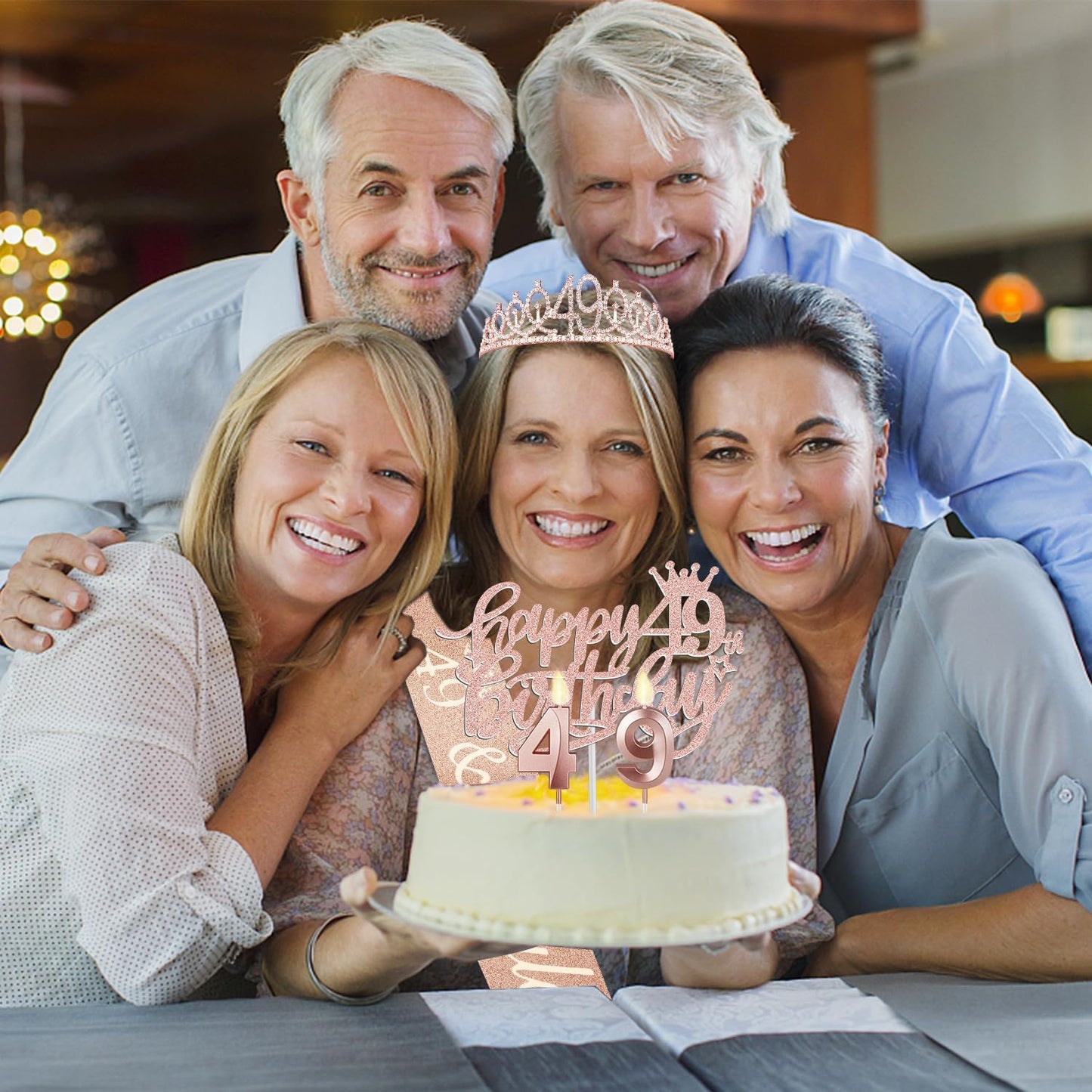 49 Birthday Decorations for Women Including Birthday Sash and Tiara, Cake Topper and Candles, 49 Year Old Gifts for Women, Rose Gold Party Favor Supplies