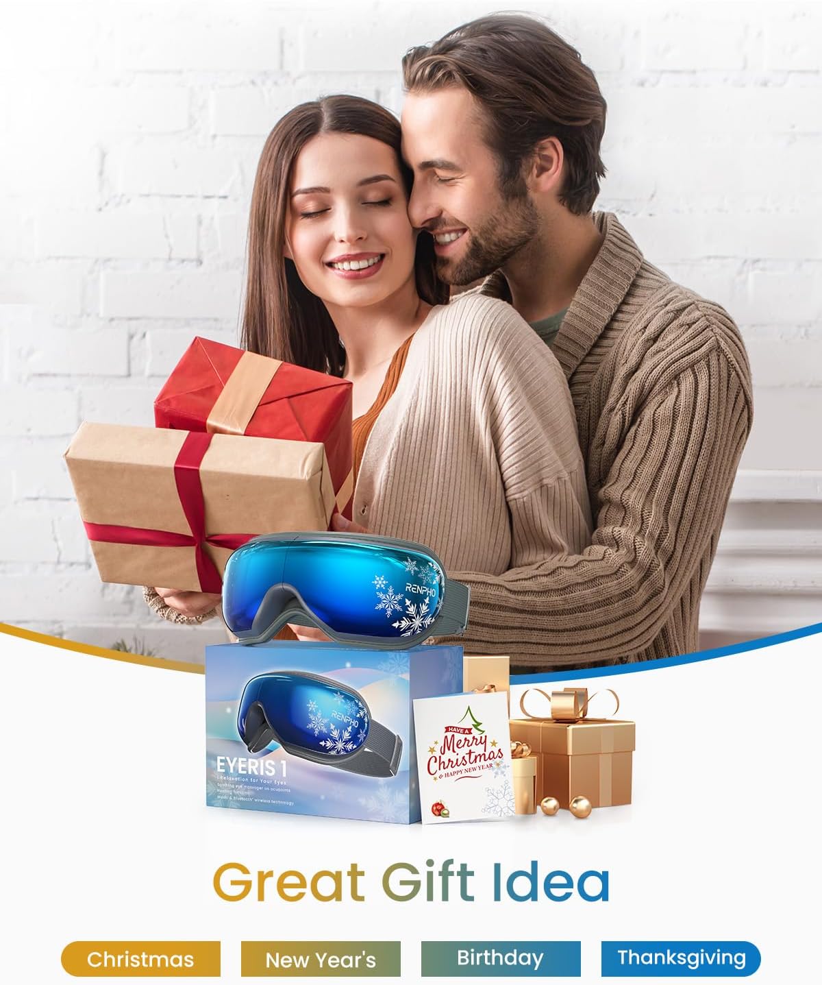 RENPHO Eyeris 1 Eye Massager with Heat&Customized Gift Card, Birthday Gifts for Women/Men, Heated Sleep Mask for Relax, Sleep Eye Care Gifts for Reduce Eye Strain, Improve Sleep