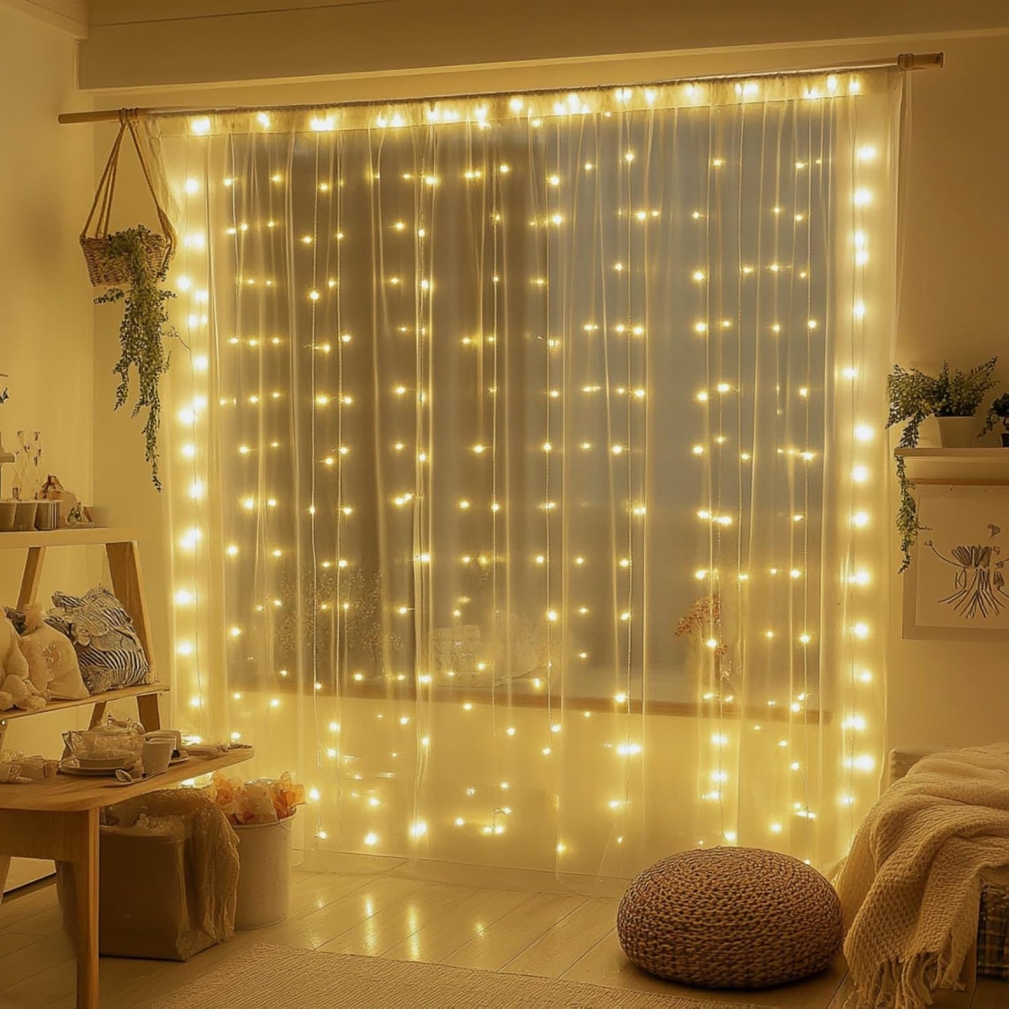 Fairy Curtain Lights, 200 LED Upgraded Tangle-Free Hanging Lights with Remote, USB Plug in String Lights for Bedroom Wall Window Wedding Party Xmas Home Décor - 9.8 x 6.6 Ft, Warm White