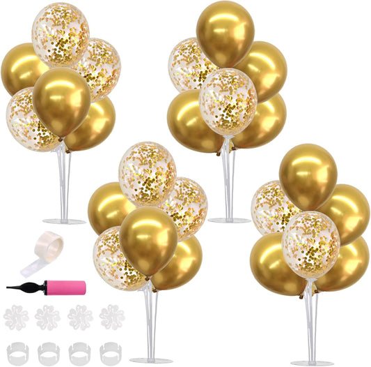 TONIFUL 4 Set Gold Balloon Centerpieces for Table, Balloon Stand Kit for Party Centerpiece Table Decorations, 50th 60th 70 th 80th 90th 100th Birthday Decorations Graduation Decoration 2025 New Years