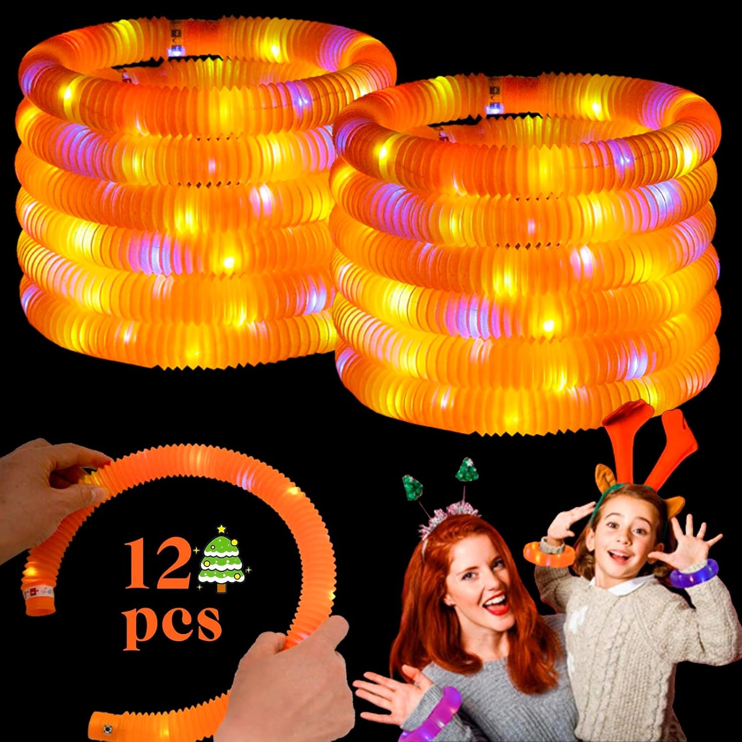 Orange 12 Pack Light Up Party Favors Supplies,Bulk Glow Sticks Bracelet,Necklace Accessories for Kids,Birthday Return Gifts Treats,Easter Basket Goodie Bag Stuffer Fillers for Boys Girls