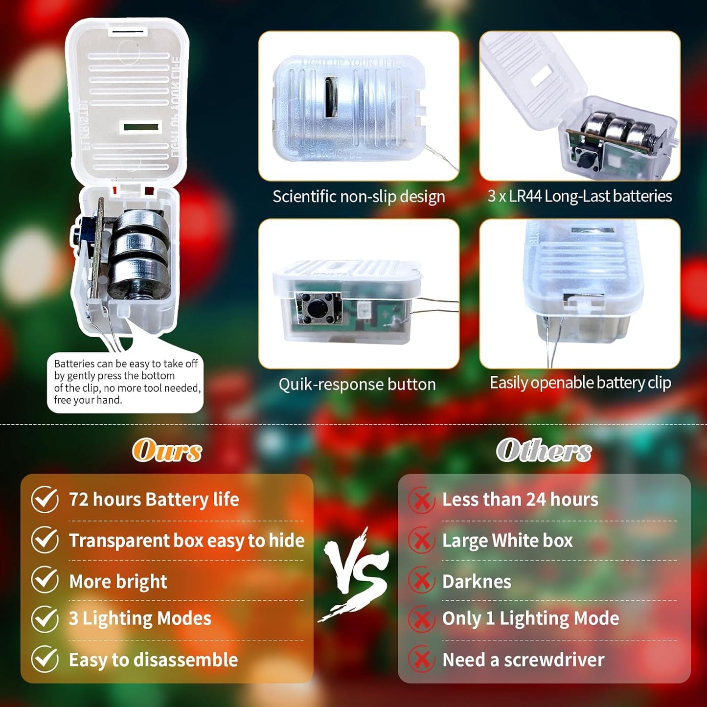 ZGWJ 8 Pack Christmas Fairy Lights Battery Operated, 7ft 20LED Mini Fairy String Lights Silver Wire 3 Modes Waterproof for Christmas Tree DIY, Parties, Bedroom Decorations Red&Green Red&Green