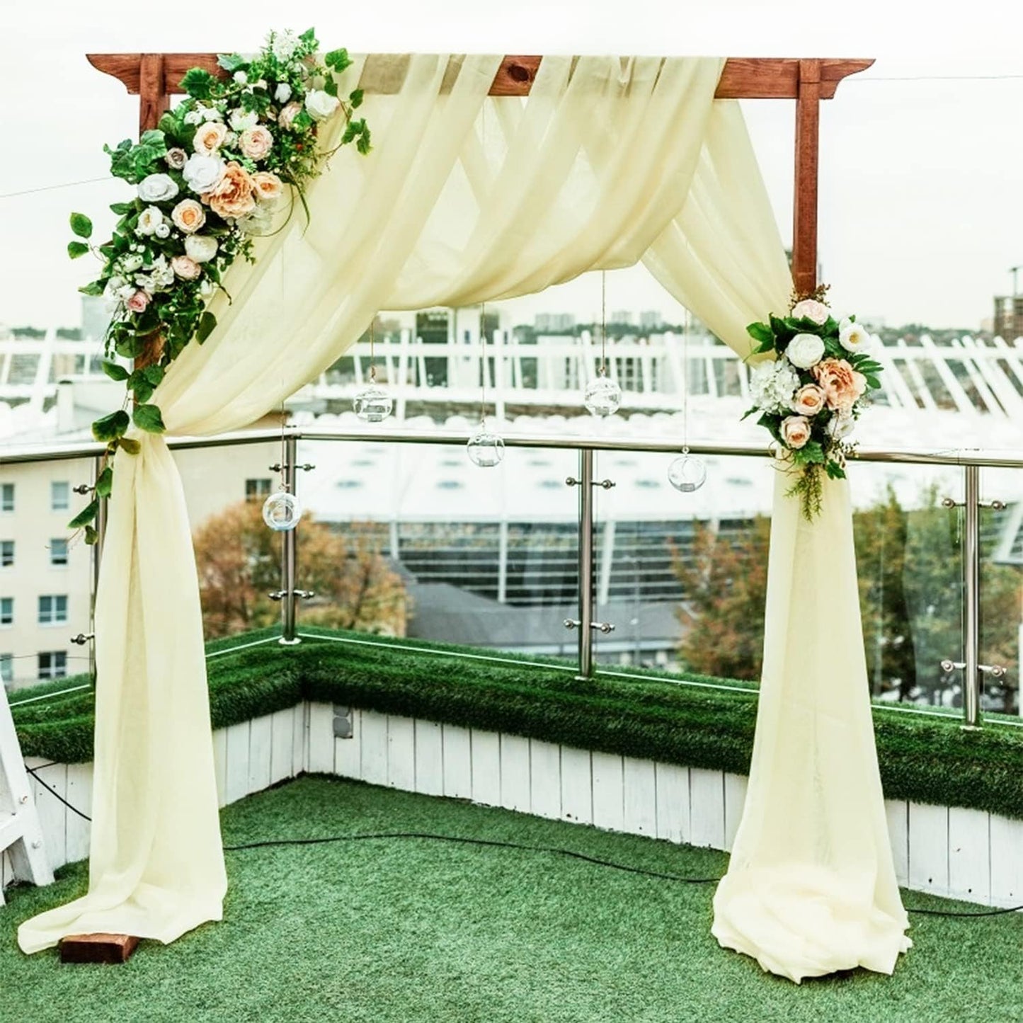 Wedding Arch Draping Fabric Beige Arch Drapes Sheer Backdrop Curtain for Ceremony Photo Wedding Decor 19Ft Length x 28" Width 4 Panel