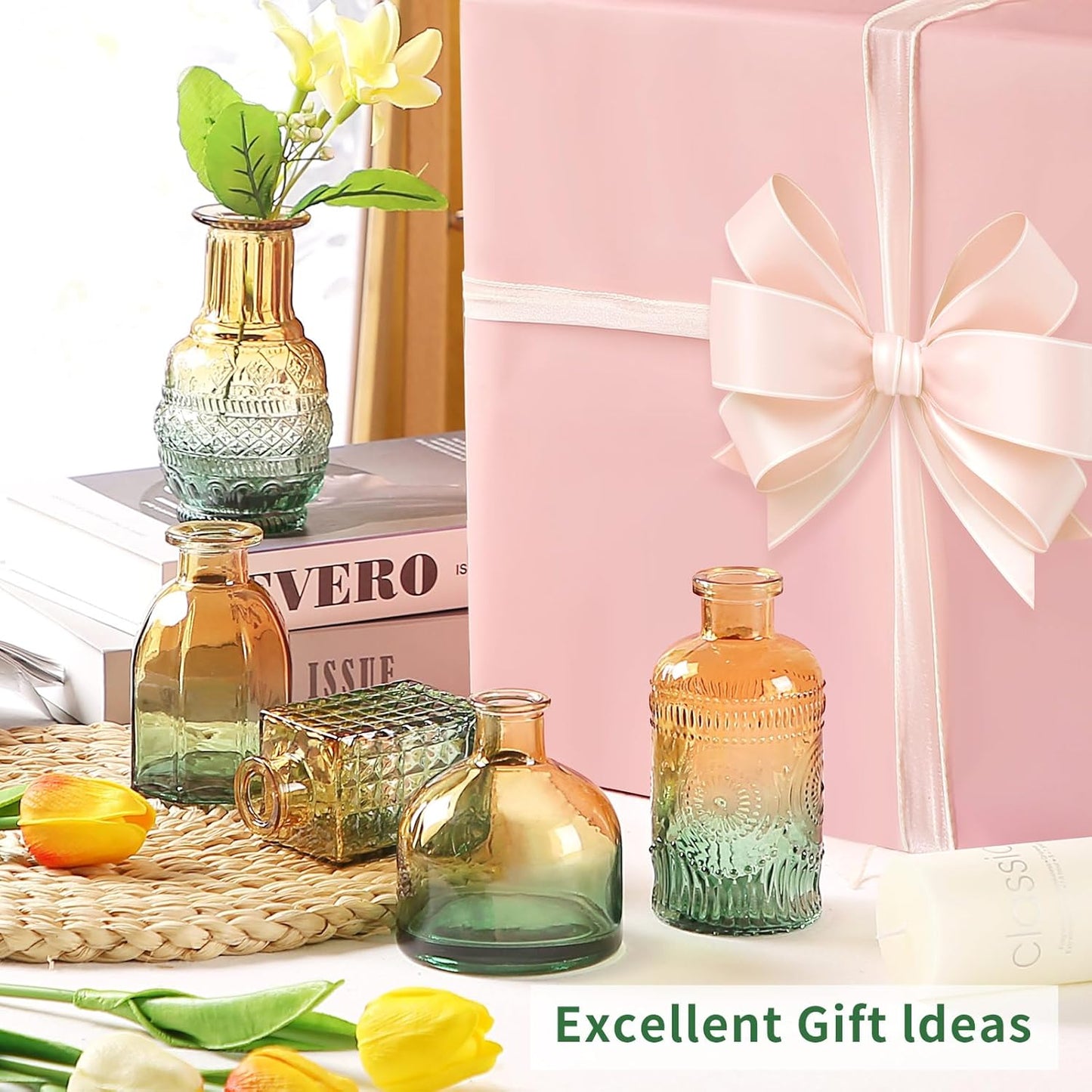 Glass Bud Vases in Bulk Set of 30 Pcs,Small Glass Vases for Flowers as Wedding Centerpieces for Tables,Clear Flower Vases Suitble for Wedding Decorations,Home Decor (Brown Green, 30 pcs)