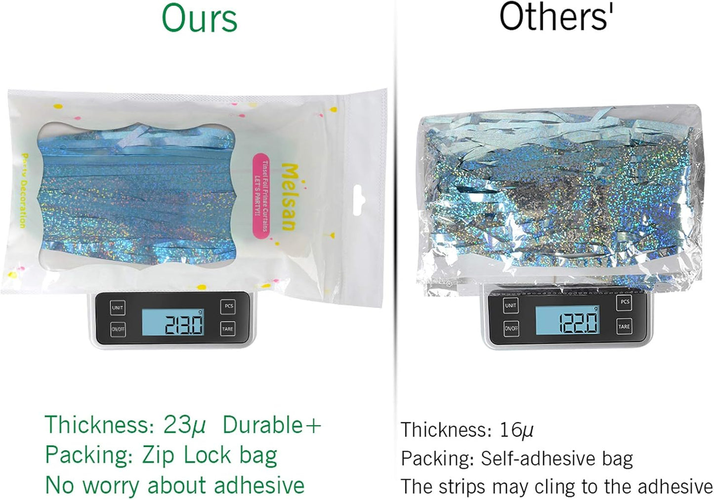 Melsan 2 Pack 3.2 ft x 8.2 ft Tinsel Foil Fringe Curtains Backdrop, Sparkle Metallic Foil Curtains for Party Photo Booth Props Baby Shower Memaid Decoration, Light Blue