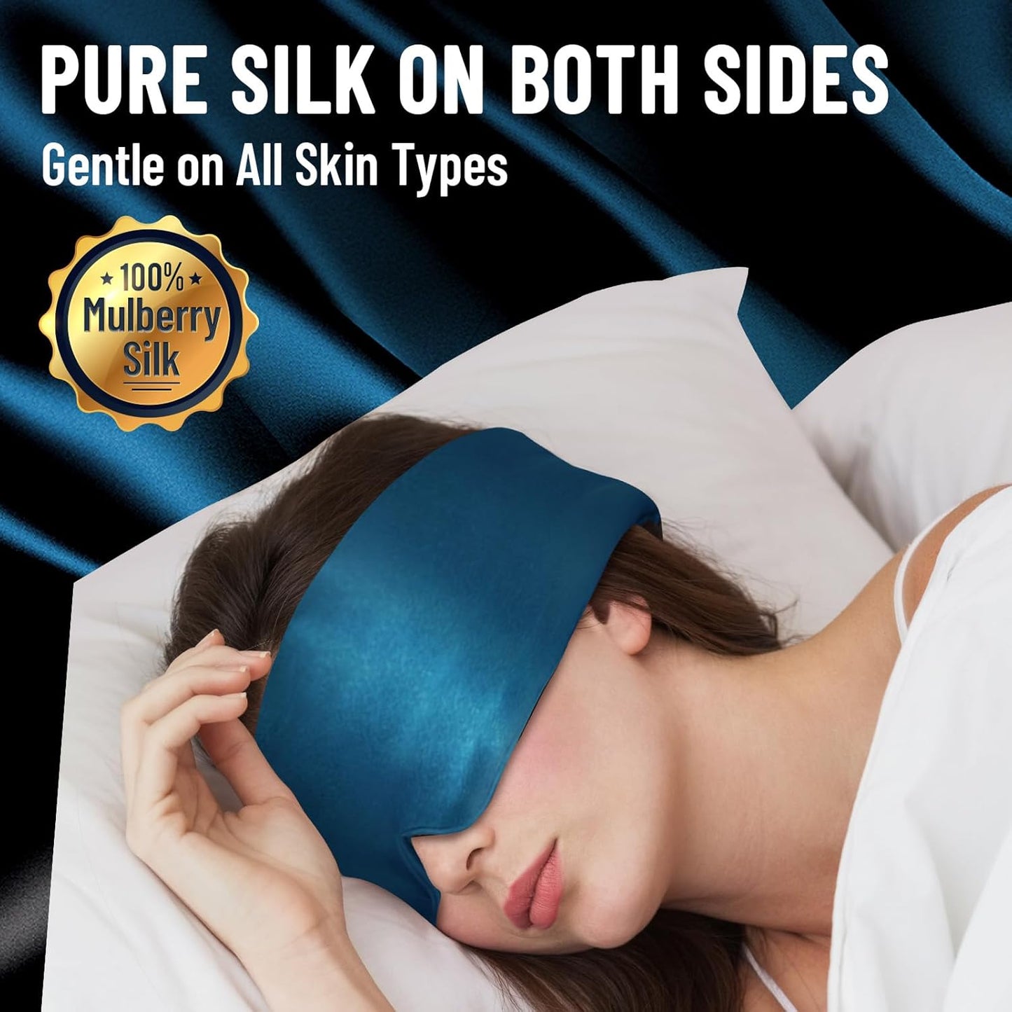 100% Mulberry Silk Sleep Mask, Large Eye Cover for Sleeping, Comfortable and Pressure-Free Sleeping Masks for Women Men, Completely Blackout (Peacock Blue)
