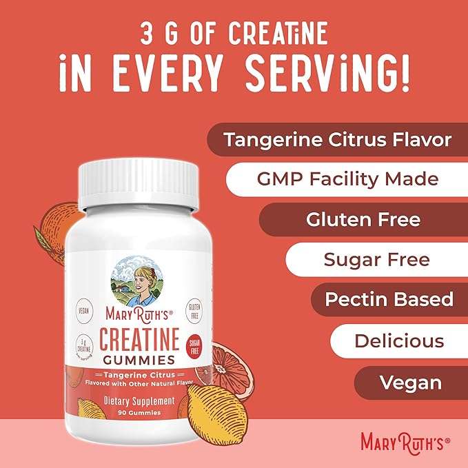 MaryRuth's Creatine Gummies | Creatine Monohydrate Gummies | 1 g Creatine Per Gummy | Creatine for Women & Men | Tangerine Citrus Flavor | Exercise | Workout | Sugar Free | Vegan | 90 Count
