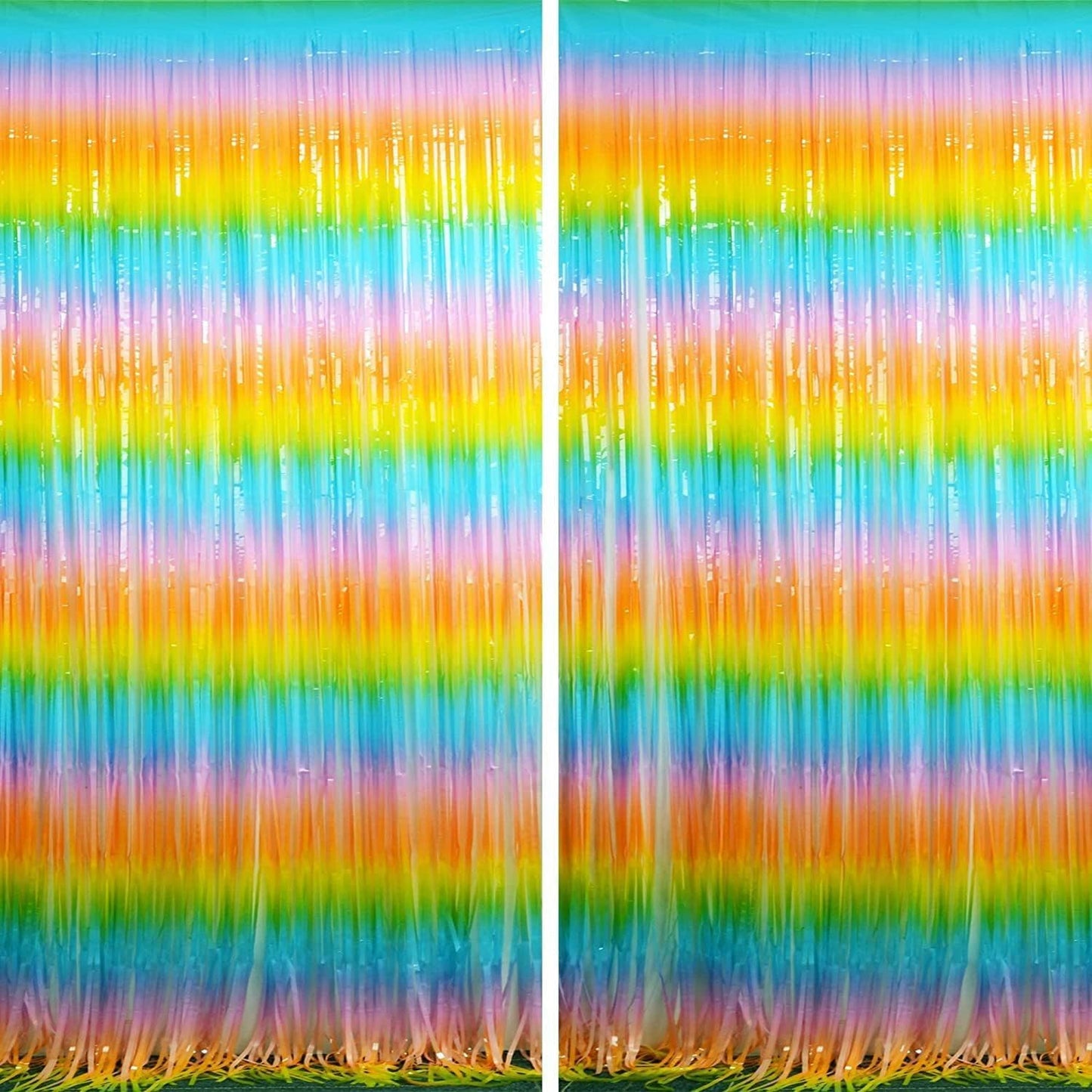 BRAVESHINE Colourful Tinsel Foil Fringe Curtains - 2Pcs 3.2x8.2ft Holidays Photo Booths Party Streamers Backdrop for Easter Princess Pastel Unicorn Birthdays Christmas Bridal Shower Party Decorations