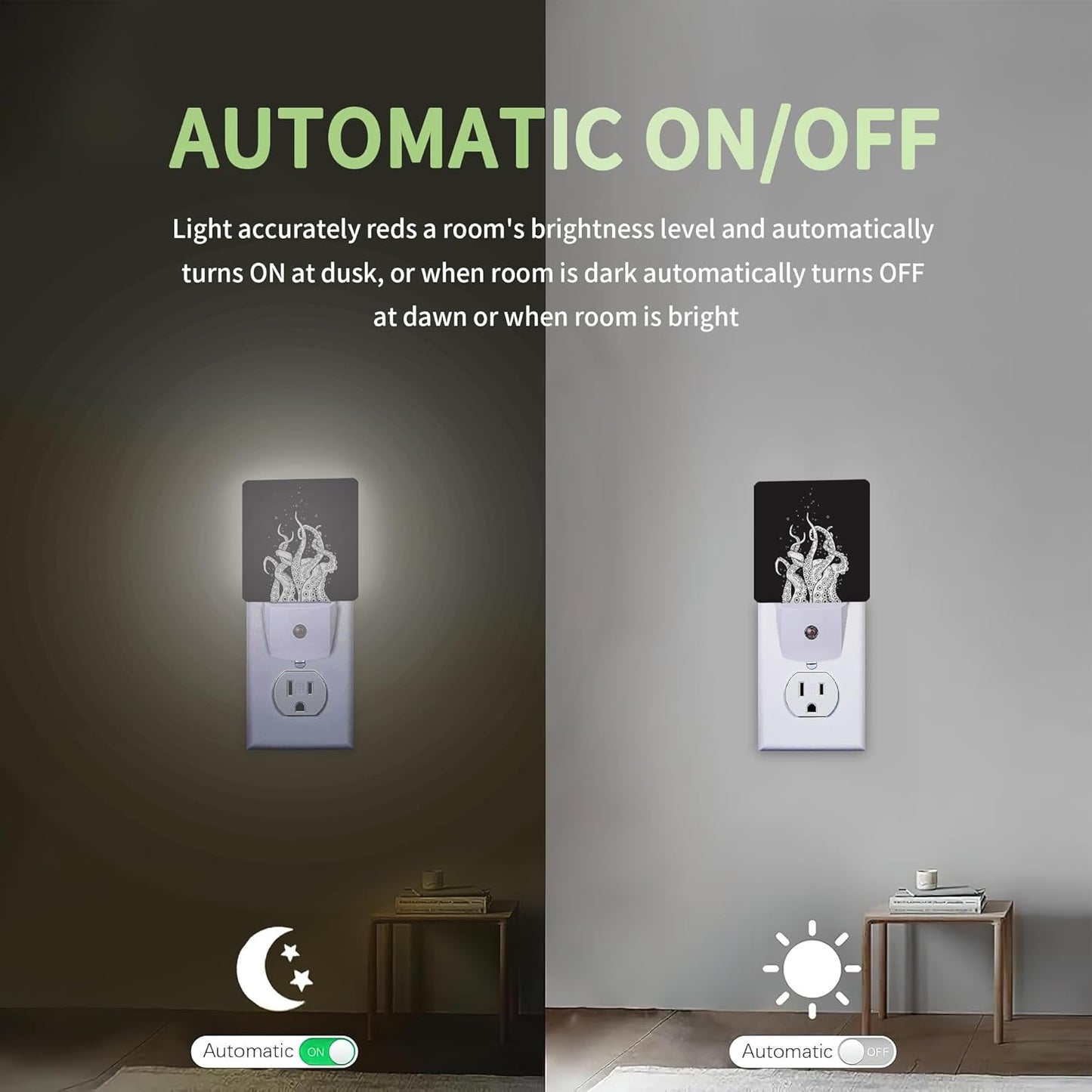 Black Octopus Night Light, Night Light Plug into Wall with Dusk to Dawn Sensor, LED Lamp Energy Saving Lights for Men Women Boys Girls,Lamp for Bedroom Bathroom Hallway