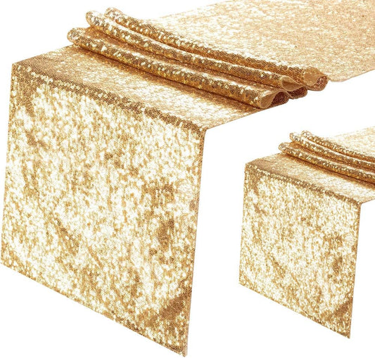 Eternal Beauty Gold Table Runner for Wedding, 2PCS-12x108 Sequin Table Runner Decorations for Birthday Parties, Banquets, Graduations,Christmas