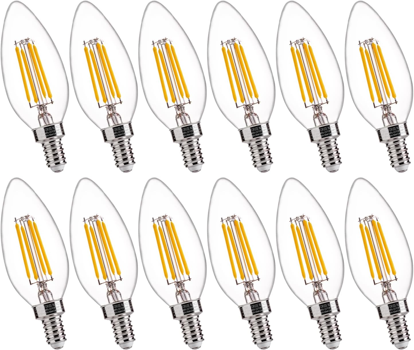 FLSNT 60W Equivalent LED Chandelier Light Bulbs, Dimmable LED B11 E12 Candelabra Base Bulbs, 3000K Warm White, 500LM, 12 Pack