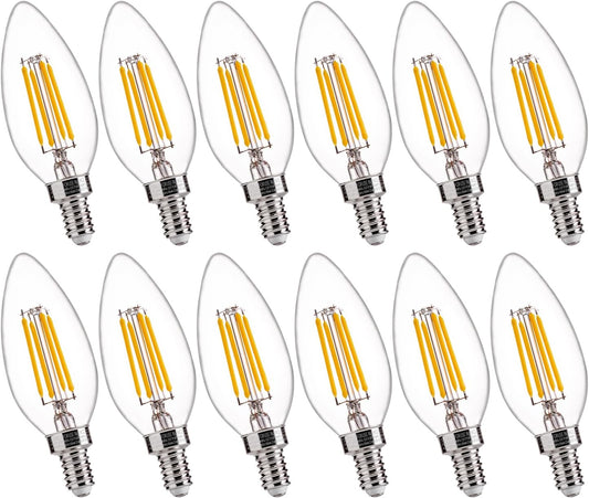 FLSNT 60W Equivalent LED Chandelier Light Bulbs, Dimmable LED B11 E12 Candelabra Base Bulbs, 3000K Warm White, 500LM, 12 Pack