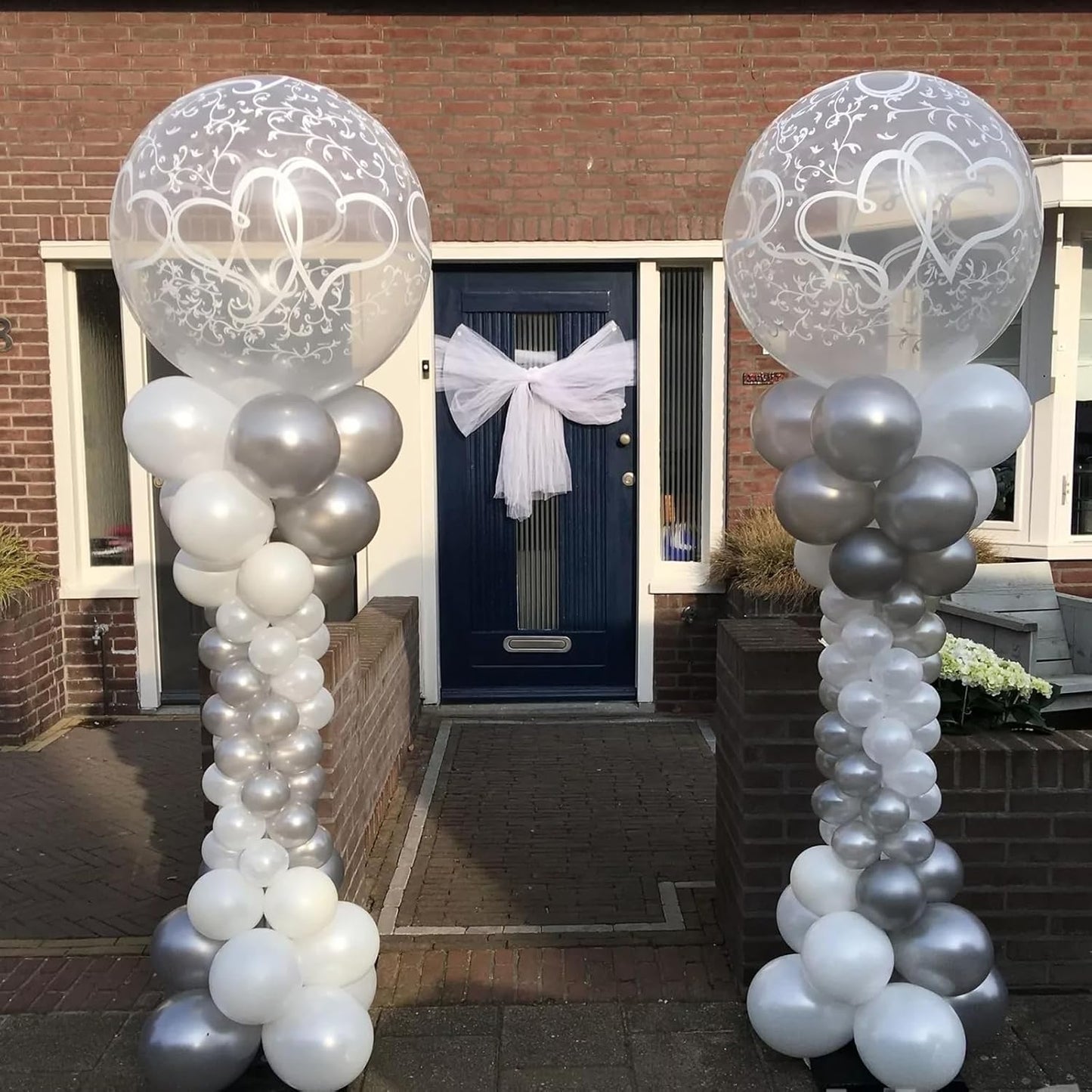 Paready Silver Balloon Column Stand Kit, 7 FT Height Adjustable Metal Balloon Arch Kit of 2, Column Stand Kit for Baby Shower Wedding Birthday Graduation Gender Reveal Holiday Party Decorations