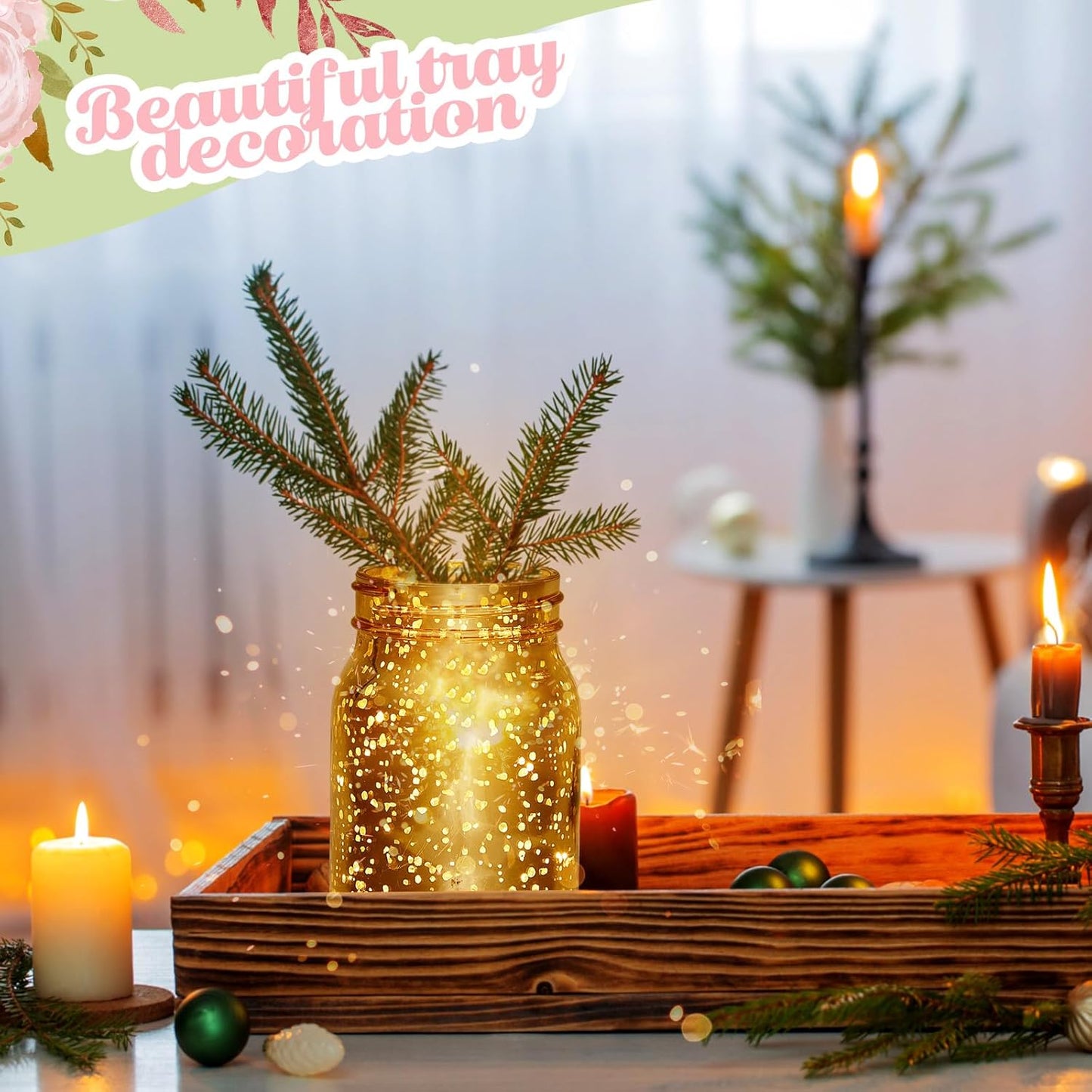 Layhit 6 Pcs Painted Mason Jars Colored Painted Mason Jars Centerpiece for Table with 6 Pcs 9.84 ft 30 LED Operated Fairy Lights for Wedding(Gold)