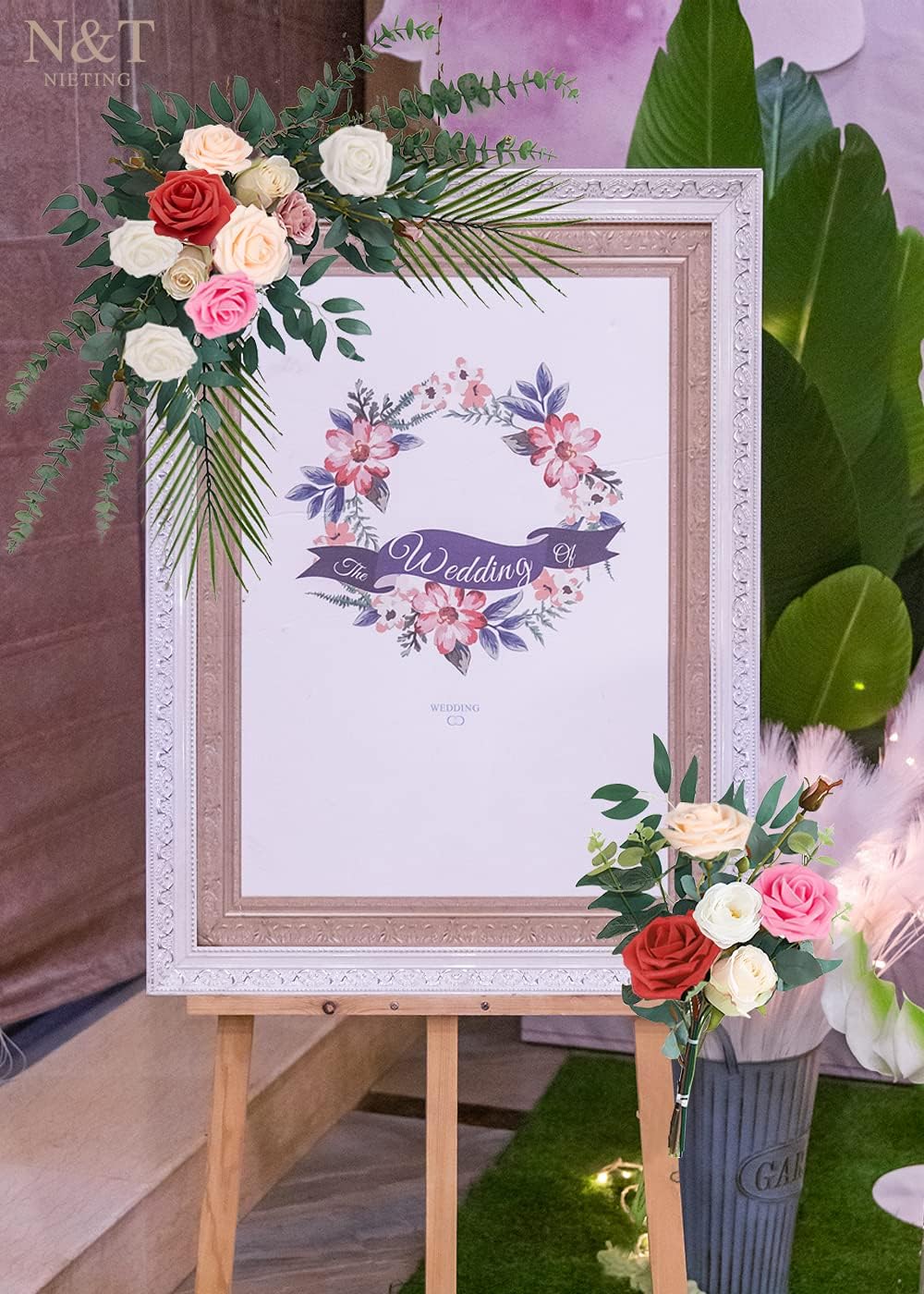 N&T NIETING Artificial Flowers 50pcs Real Touch Faux Flowers Bulk with Stems for DIY Wedding Bouquets Bridal Shower Centerpieces Floral Arrangements Party Valentine's Day Home Decorations(Series Red)