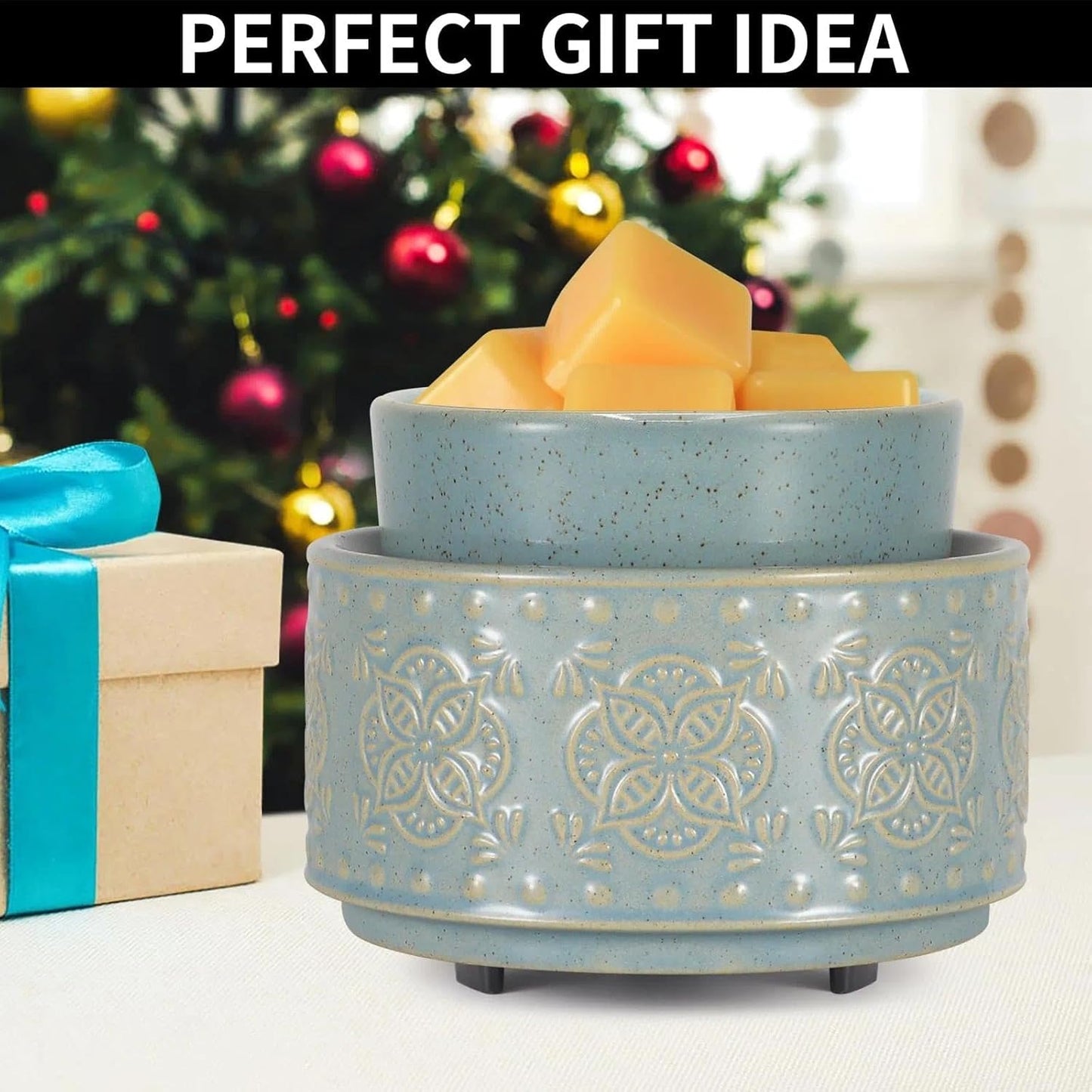 mocosa Ceramic Wax Warmer Wax Melt Warmer for Scented 3-1 Electric Candle Warmer Home Fragrance Wax Burner as Gifts for Mom Grandma Women(Light Blue-Granular)