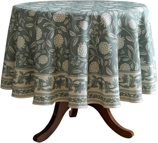 ISAENNE Designer Grayish Green Linen Small Round Tablecloth,Floral Stain Resistant Table Cloth,Fall Vintage Decor Tablecloths for Dining Thanksgiving Kitchen Party,Diameter 55"-Andrew A