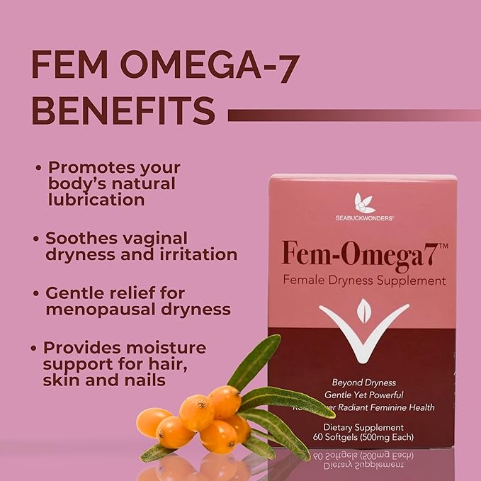 Organic Fem-Omega7 Supplement, Vaginal Moisturizer Supporting Female Dryness, 60 Count Softgels