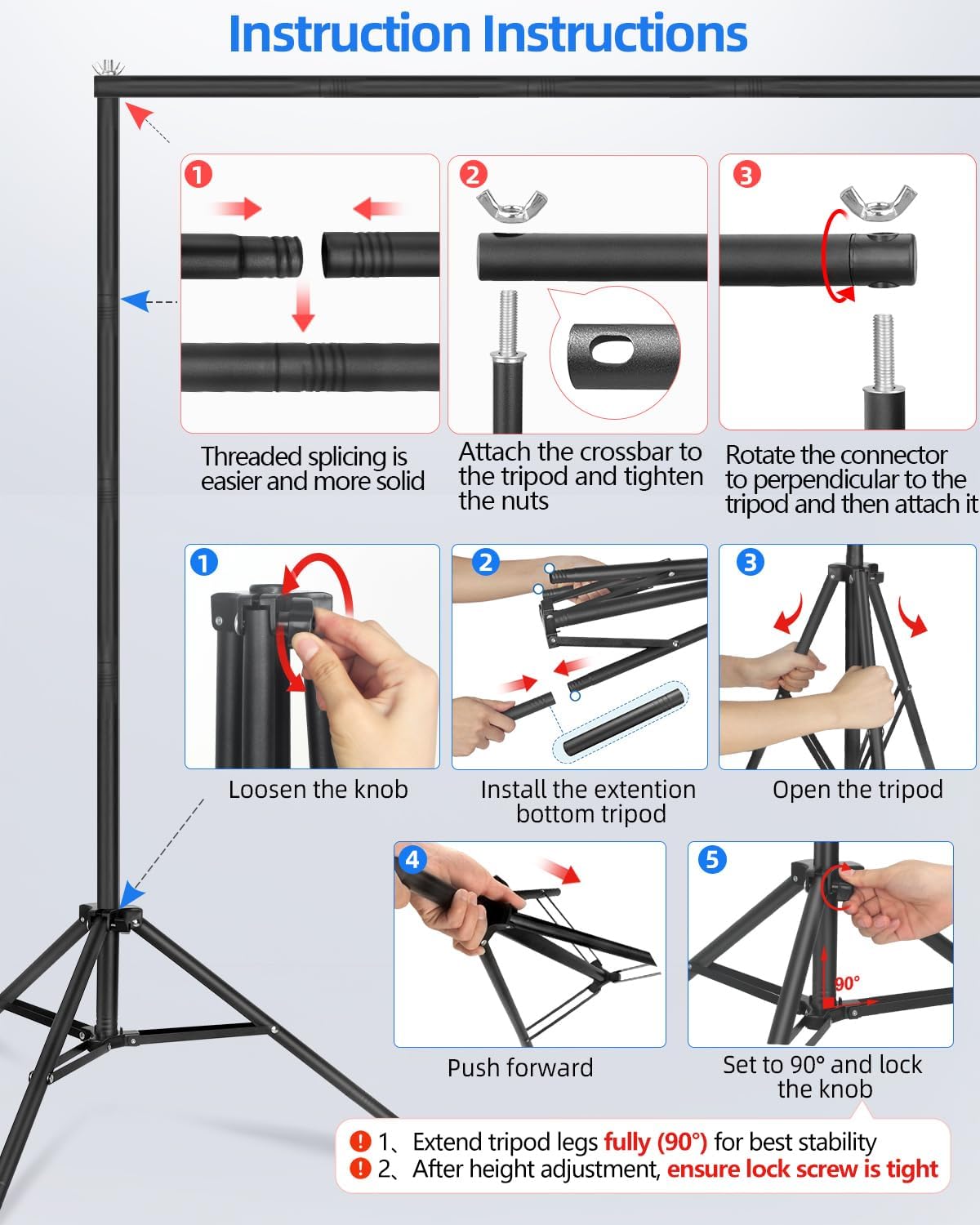 Hemmotop Backdrop Stand 10x8ft, Heavy Duty Photography Background Stand for Parties, Adjustable Photo Backdrop Stands Kit for Wedding, Photo Booth, Party, Decoration, Balloon, Projector Screen