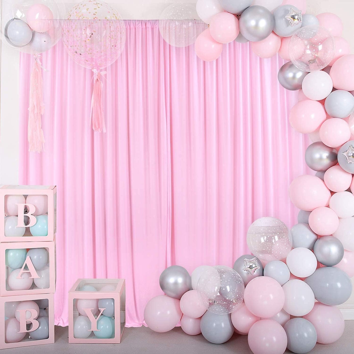 AK TRADING CO. 10 feet Wide x 12 feet Long IFR Polyester Backdrop Drapes Curtains Panels with Rod Pockets - Wedding Ceremony Party Home Window Decorations - (Pink)