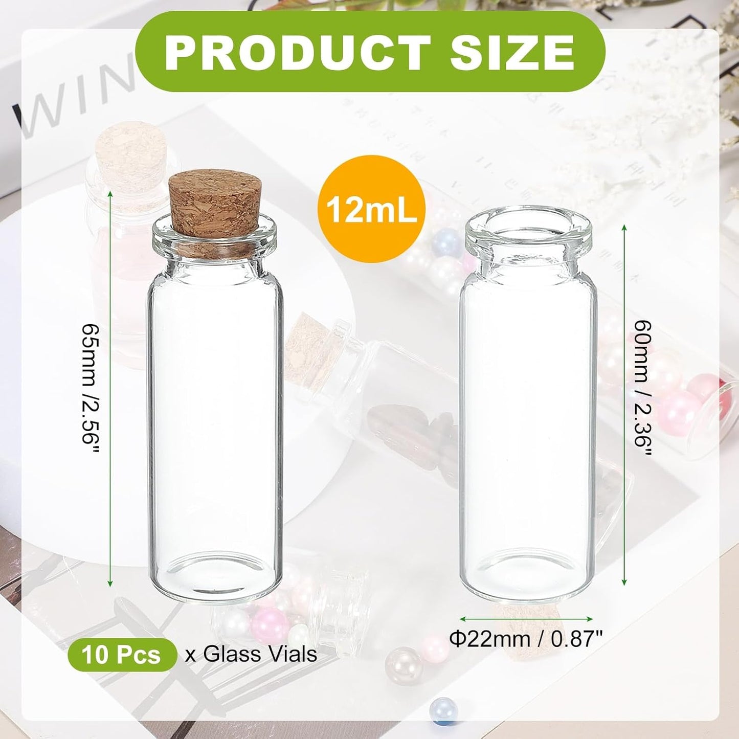 uxcell 10Pcs Mini Glass Bottles with Cork Stoppers, 12ml Small Clear Bottles Glass Empty Jars Vials for DIY Crafts Party Wedding Decor Favors