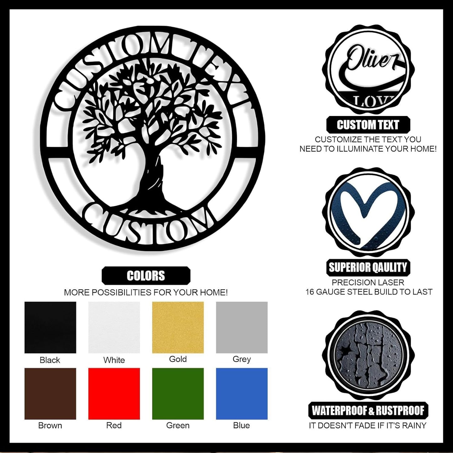 Personalized Tree of Life Metal Sign Wall Art Decor, Custom Wedding Gifts for Couples, Custom Family Name Sign, Christmas Valentine's Day Housewarming Gifts