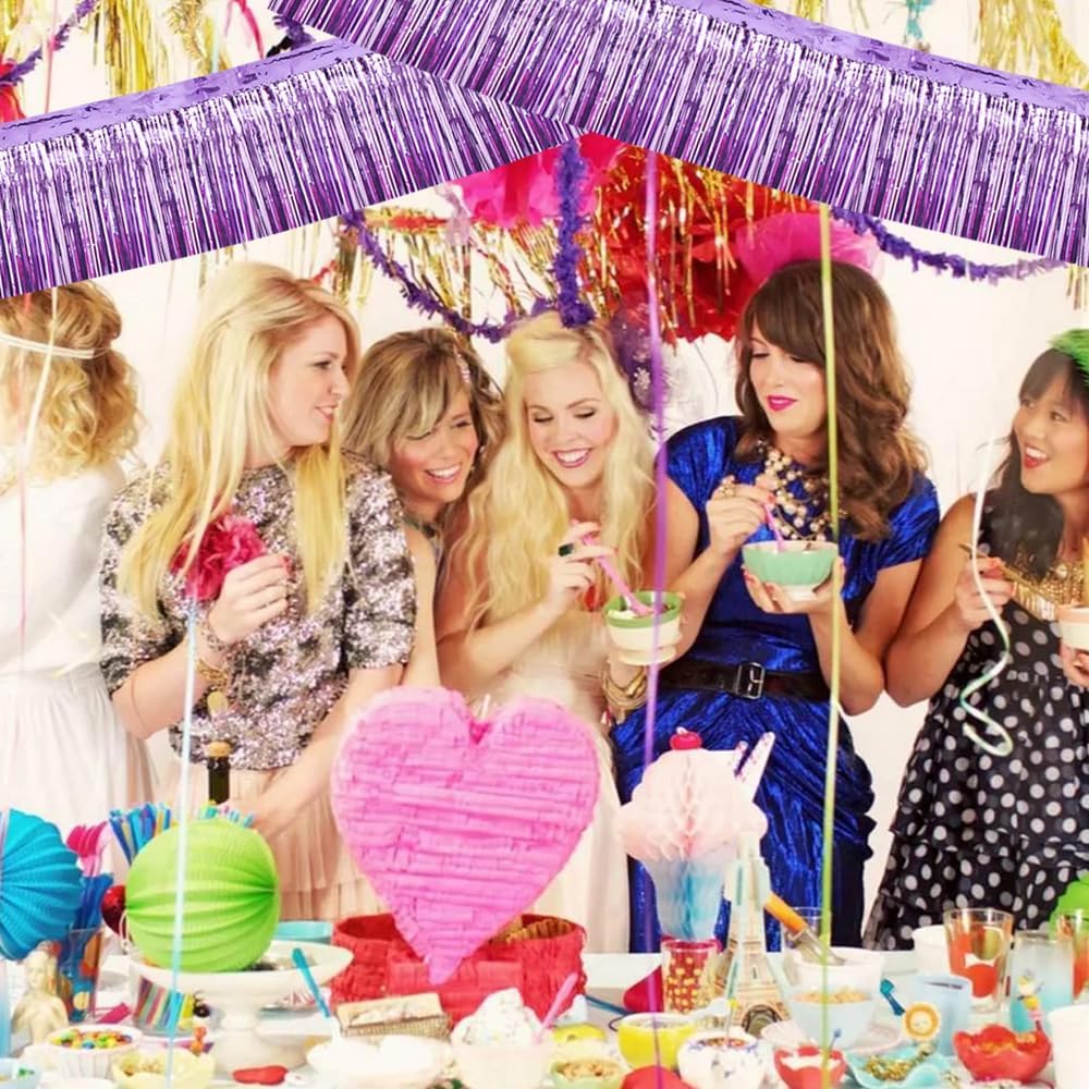 BEISHIDA 3 Packs Metallic Foil Fringe Garland Light Purple Wall Hanging Tinsel Fringe Banners for Car Floats Bridal Shower Wedding Birthday Easter Graduation Holiday Party Decoration(30 Feet)