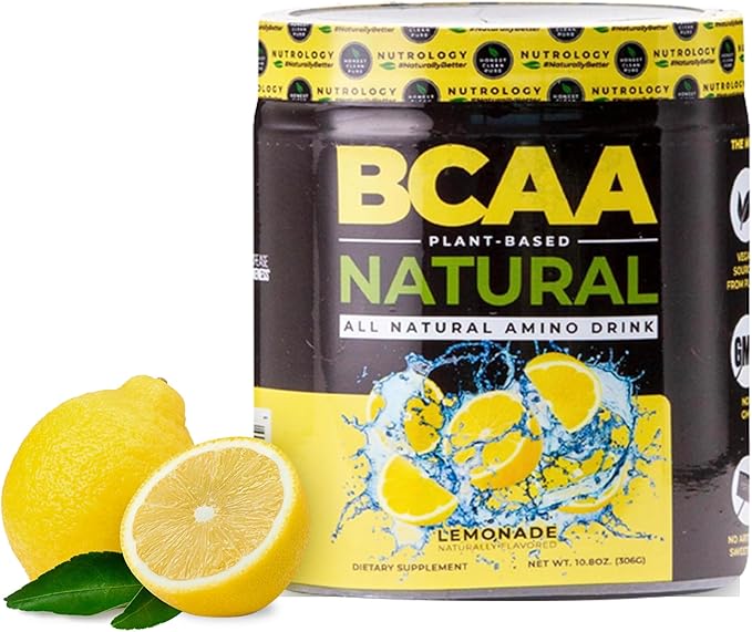Nutrology BCAA Natural - Plant Based BCAA Powder, Lemonade Flavor, Optimized 2:1:1 Ratio Amino Acids Powder for Pre Workout & Post Workout Recovery, Vegan, Gluten-Free, Non-GMO, 30 Servings