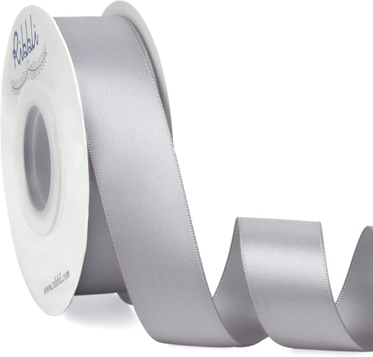 Ribbli Silver Double Faced Satin Ribbon,1” x Continuous 25 Yards,Use for Bows Bouquet,Gift Wrapping,Baby Shower,Floral Arrangement