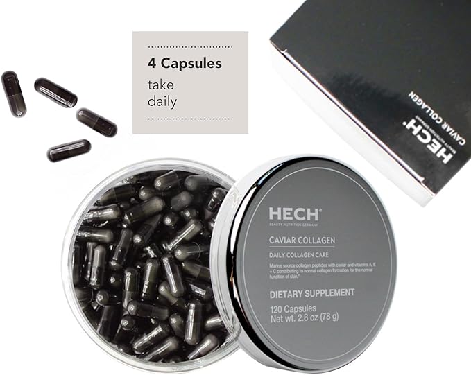 HECH Caviar Collagen Capsules - Beauty Supplement with 2,000 mg Marine Collagen Peptides, Caviar Extract and Vitamin Complex