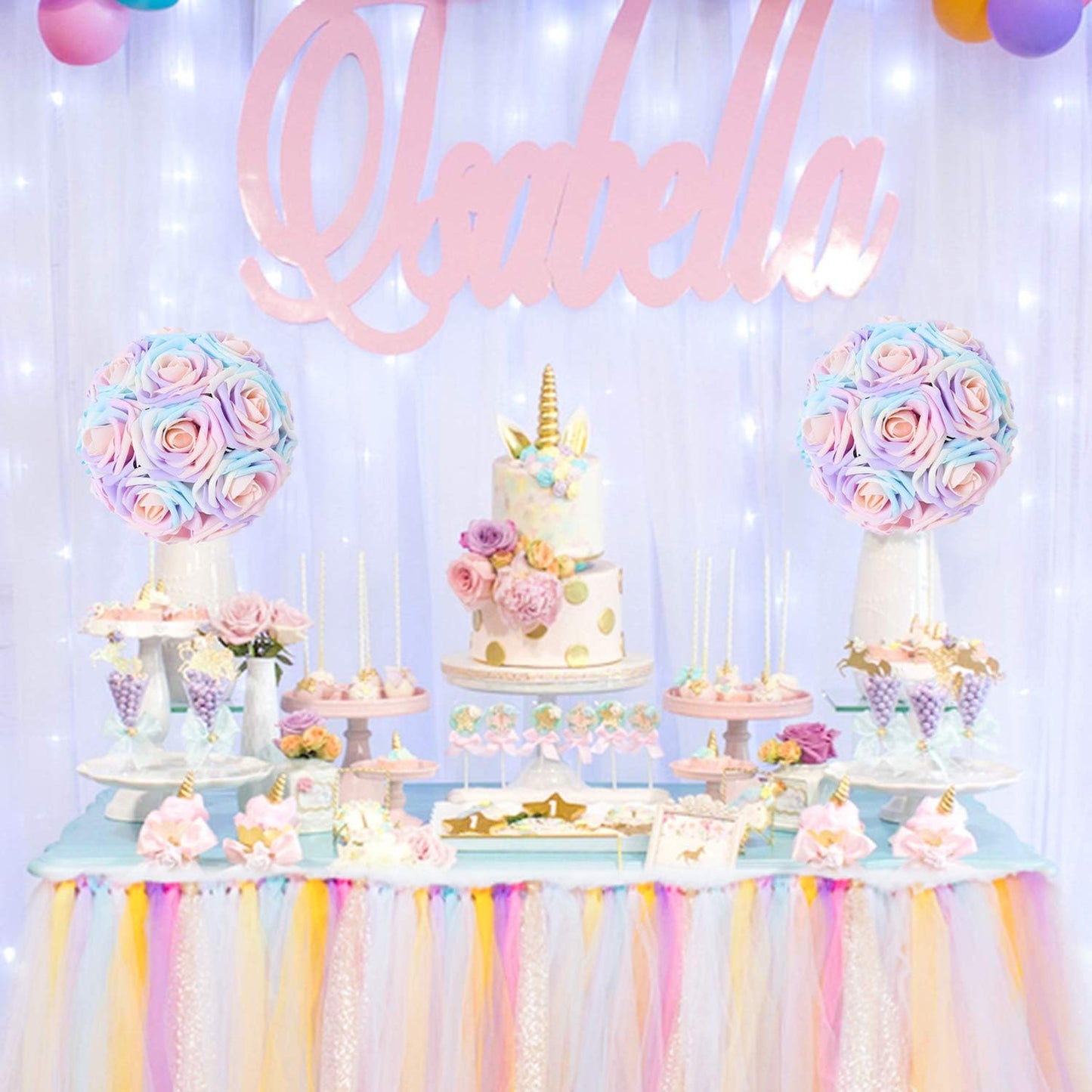 N&T NIETING Artificial Flowers, 25Pcs Fake Flowers Roses Perfect for DIY Wedding Bouquets Centerpieces Bridal Shower Party Home Flower Arrangement Decorations, Rainbow Color