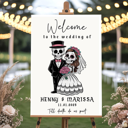 Personalized Halloween Wedding Welcome Sign for Bride & Groom, Customized Funny Welcome to The Weddings Board for Ceremony, Canvas Poster Decorations Decor for Reception, Bridal