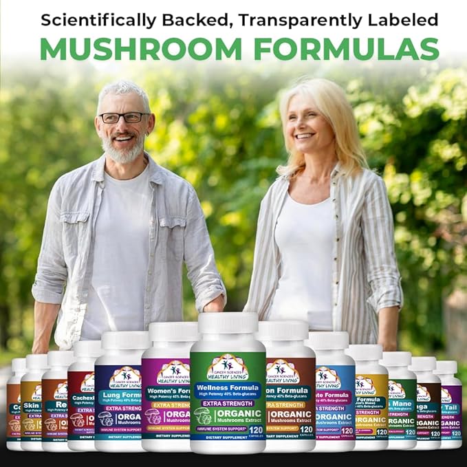 Cancer Sciences Organic Mushroom Supplement Capsules - 1,500mg Non-GMO Wellness Mushroom Complex 40% Beta-Glucans -Turkey Tail, Reishi, Cordyceps, Chaga Extract for Brain & Immune Support 120 Capsules